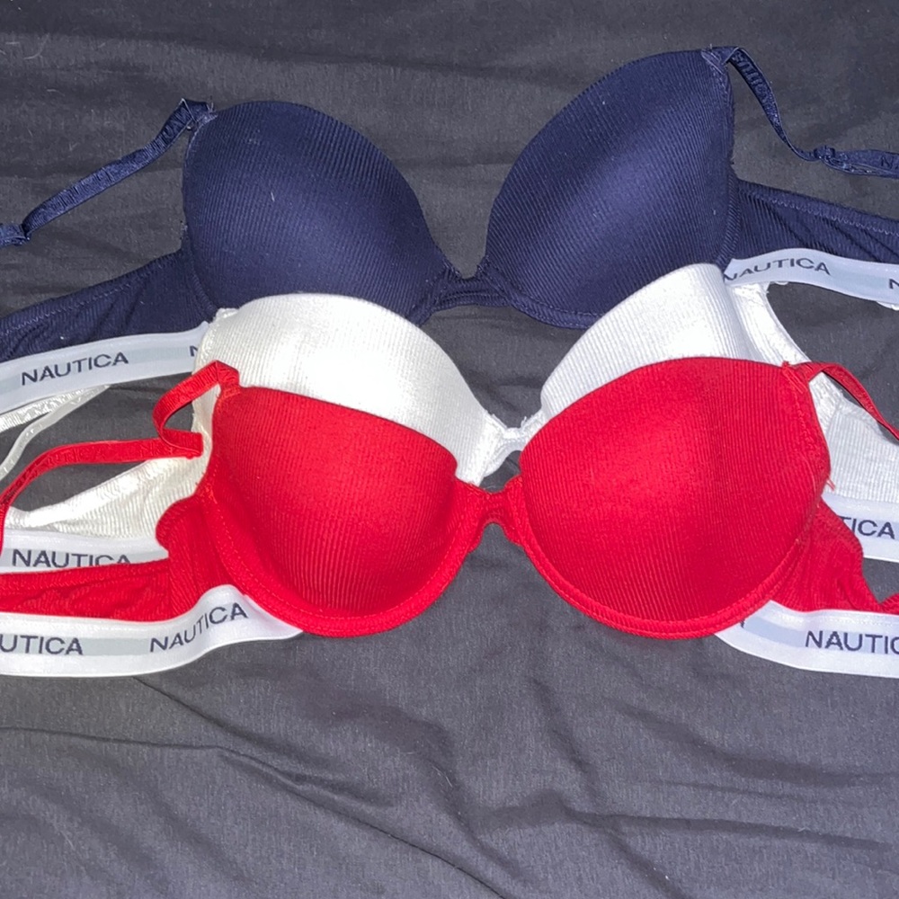 Set of three red white and blue Nautica Bras